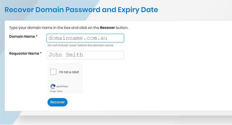 screenshot of password recovery tool on affilias website