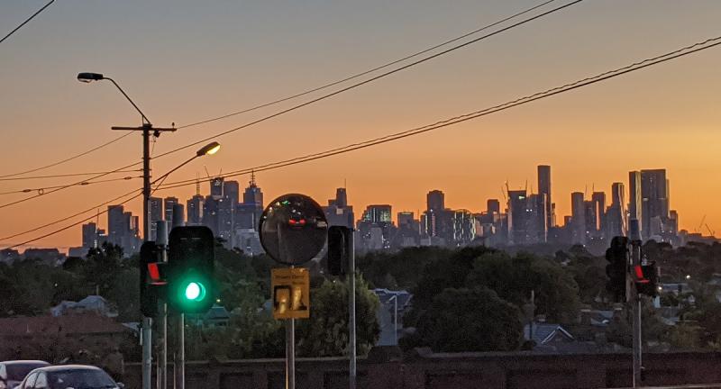 Melbourne city at sunset